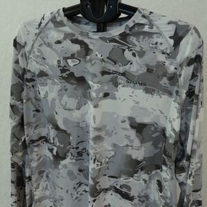 Simms‎ SolarFlex Shirt Mens XXL 2XL Cloud Veil Camo Grey Long Sleeve UPF Fishing